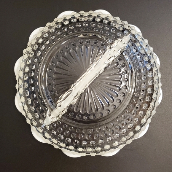 1940s Vntg "Moonstone" Opalescent Hobnail 7 1/2" 2 Part Dish by Anchor Hocking - Picture 8 of 11